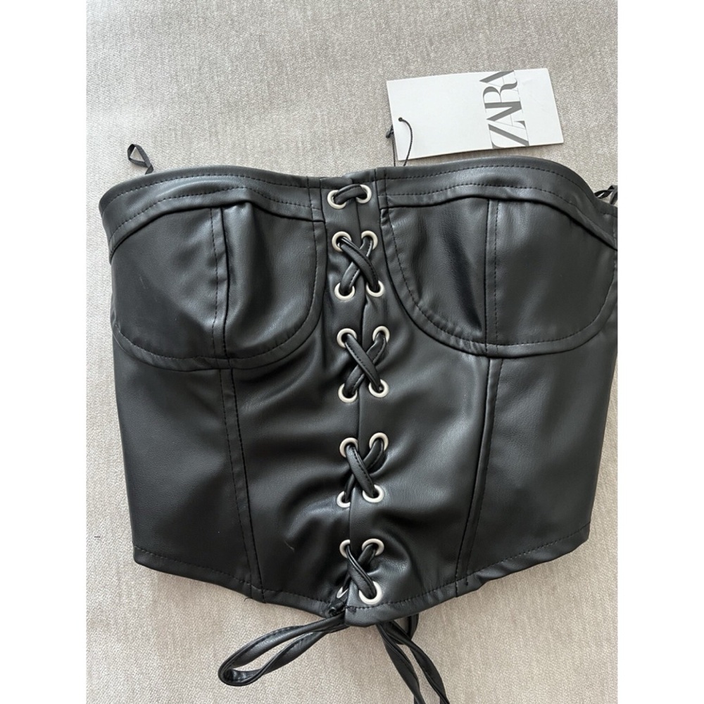 Zara Faux Leather Lace-Up Corset Top